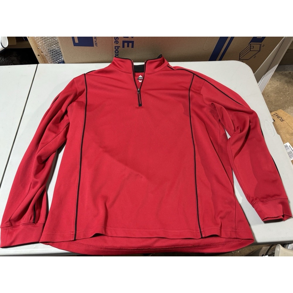 BOLLE' Men's L Red w/ Black Trim Long Sleeve 1/4 Zip Polo Shirt Jacket Thermal